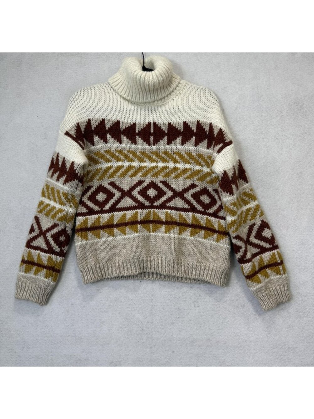 Elsamanda Sweater Womens Large Beige Aztec Turtleneck Alpaca Wool Made In Italy